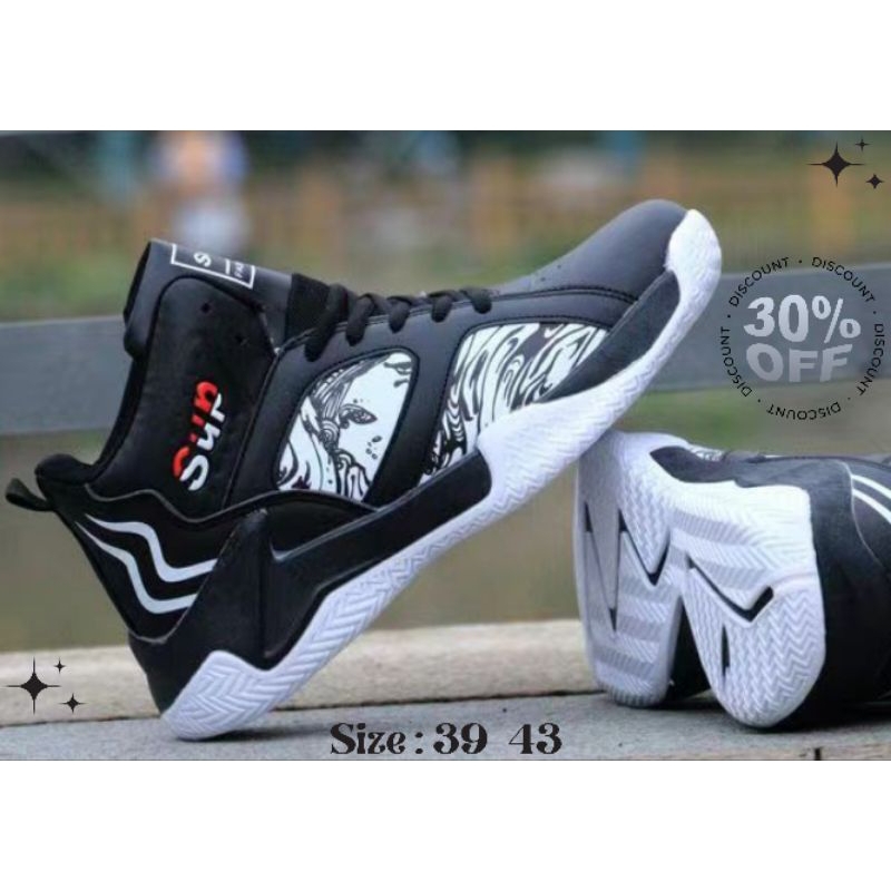 Sepatu Hight top SUP hitam 39-43 pria wanita olahraga basket sneakers kasual trendy breakdance sport terbaru murah medan best seller