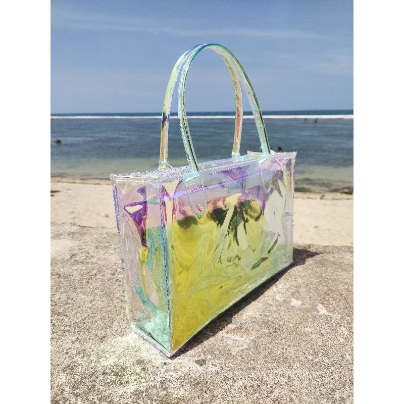 totebag mika pvc hologram ziper besi ( amora )