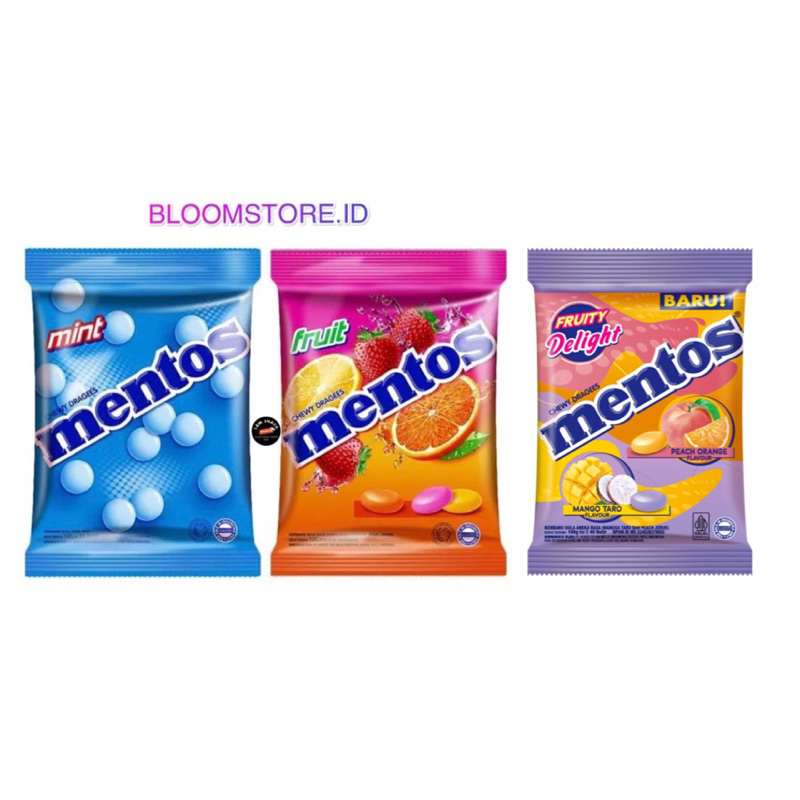 MENTOS Chewy Permen Empuk Rasa Mint Fruit Aneka Buah Isi 50pcs 50 pcs Kemasan Zak Pak Pouch Pack Fruity Delight