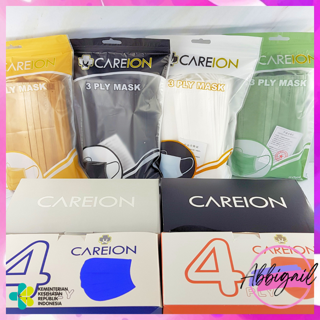 𝘈𝘉𝘎✰ C͏A͏R͏E͏I͏O͏N͏™ Masker Earloop Careion 4 PLY / Masker Earloop Premium Series 3 PLY / Earloop Warna Warni Medis 3PLY 4PLY Isi 50Pcs 1002
