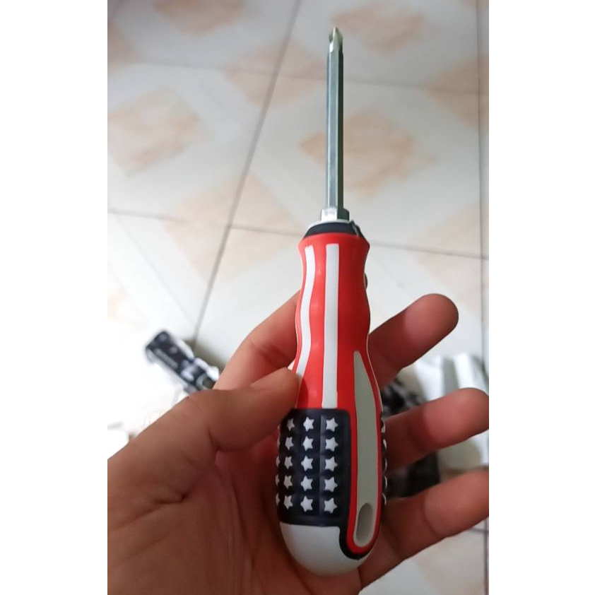 OBENG Amerika Bolak Balik Min Plus / 2in1 Screwdriver - + USA / Gagang Karet Magnet