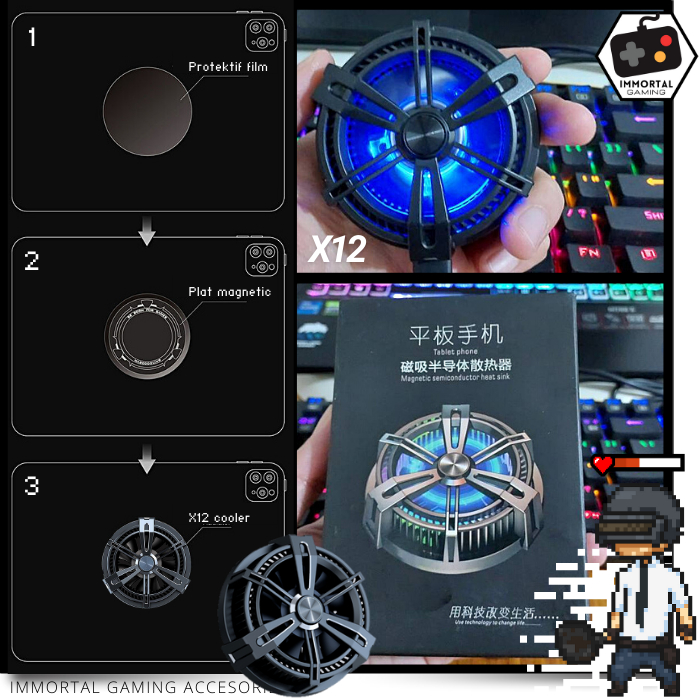 Kelaashop [Im] X12 Gaming Funcooler Magnetic Radiator Kipas Pendingin Hp Cooler Fan X-12 Magnet