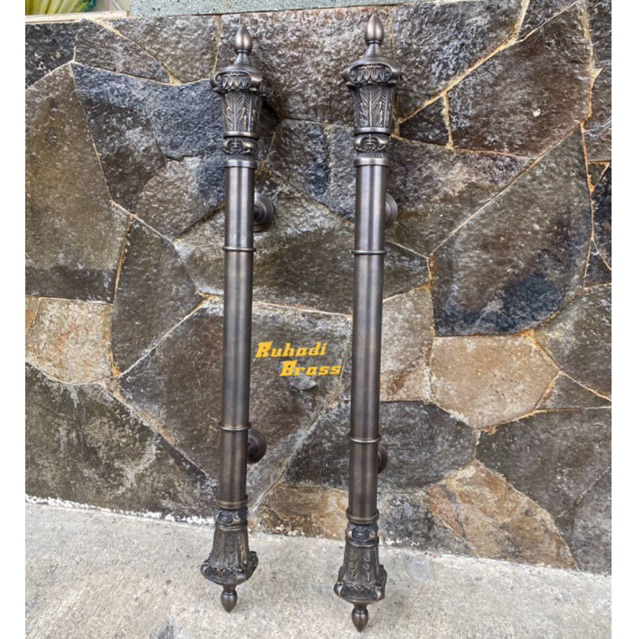 Handle pintu rumah kuningan antik motif mahkota ukir 80 cm