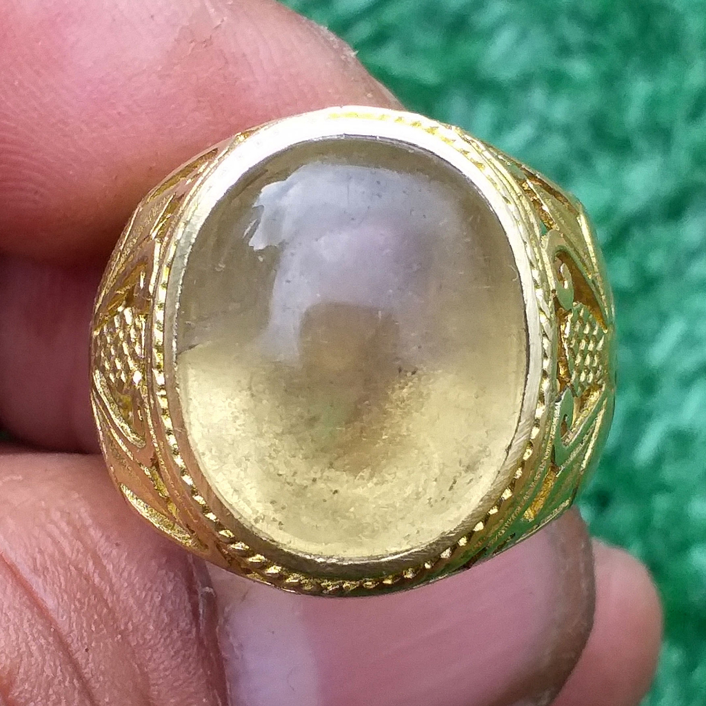 Batu Natural Kecubung Kuning Rutilated Kristal Asli Kalimantan Dim-16 Ring Elegant