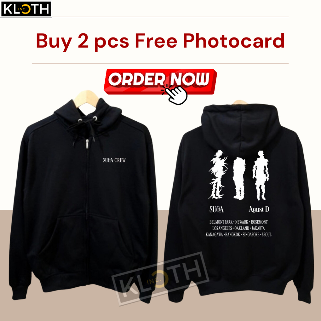 [NEW] Hoodie Zipper BTS Suga Crew AgustD D-Day Concert Cotton Fleece Premium Unisex