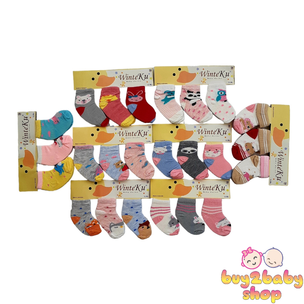 Kaos kaki bayi Winteku motif dan warna menarik untuk bayi usia s.d 1 tahun isi 3 PCS