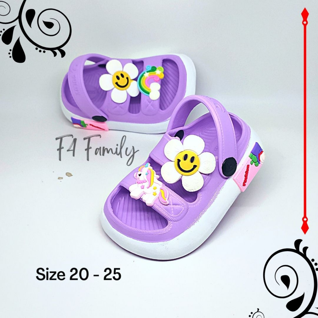 MD79 - Sendal Anak Perempuan Tali Belakang Usia 1 3 Tahun Motif Bunga Terbaru 2023