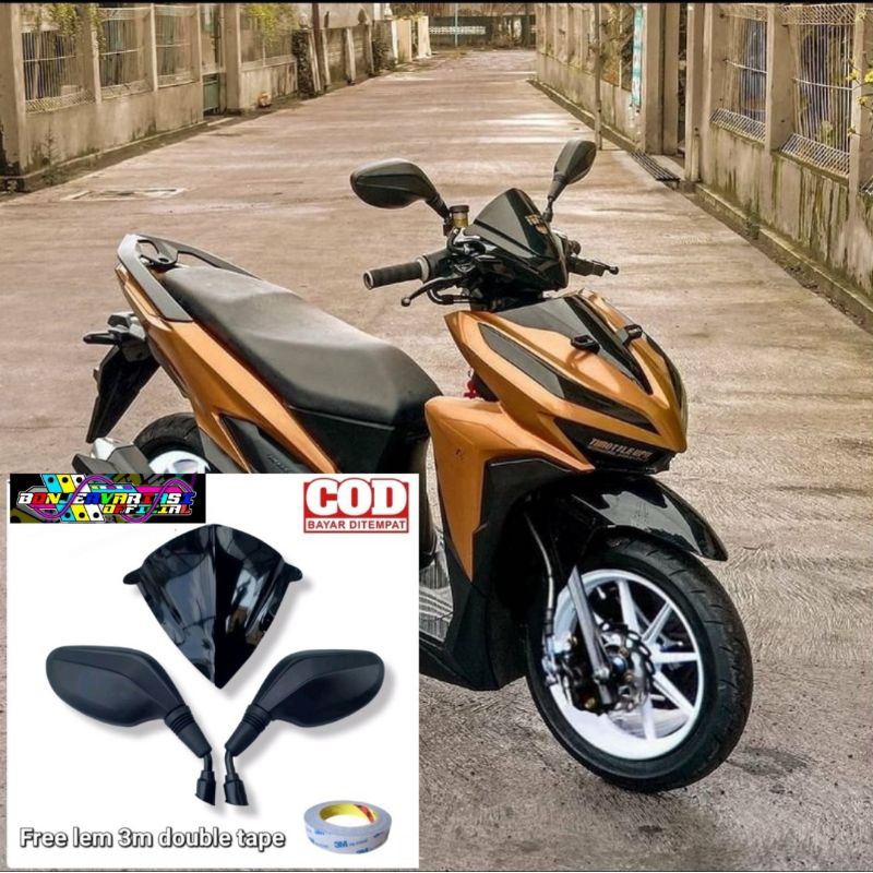 Paketan variasi kaca spion click thailand plus visor honda vario 125 150 led new bahan full akrilik 