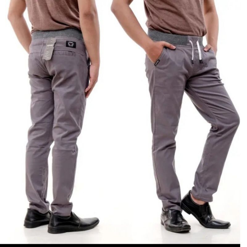 Celana Panjang Pria (KAIN MELAR)  Celana Chino Panjang Pinggang Karet size 28 sampai 40 Melar Halus