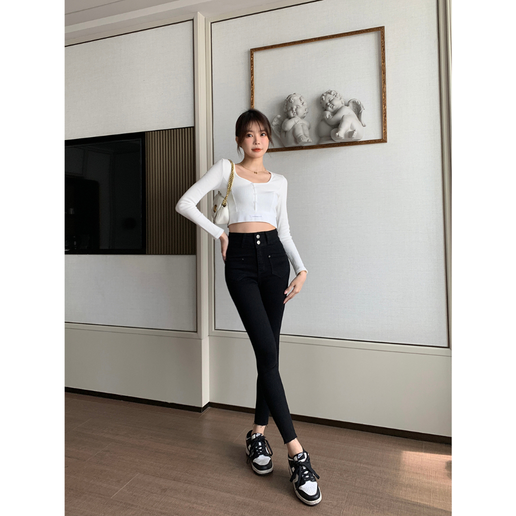 XIAOZHAINV Celana Jeging Wanita Korean Style High Waist Celana Wanita Terbaru