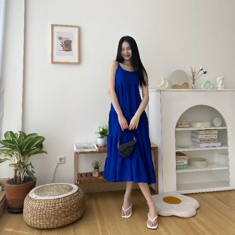 Sava Flowy Dress - Dress Wanita Midi - Casual Dress - Dress Korean Style