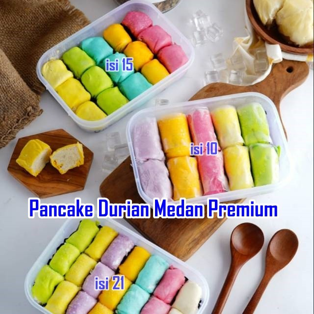 

Pancake Durian Medan isi 21/15/10 (with cream) Pancake Durian Mini Rainbow Asli Medan PREMIUM QUALITY