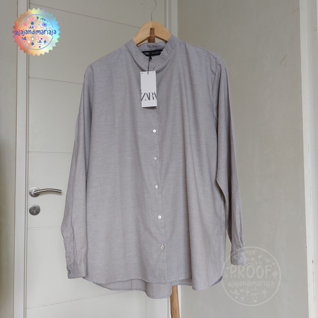 ZARA - WOMAN OVERSIZE LONG SHIRT TUNIC IN TAUPE / TUNIK WANITA OVERSIZE WARNA TAUPE KATUN