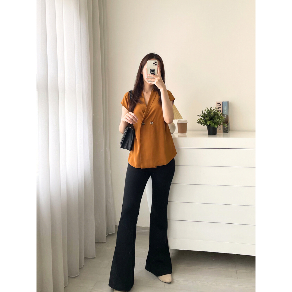 Kadaka T-0289 Top V Neck Blouse Wanita Detail Kancing