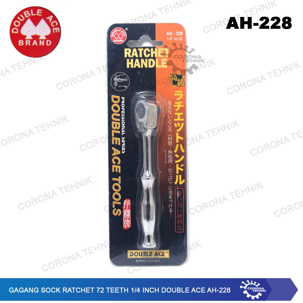 1/4 Inch Double Ace AH-228 - Gagang Sock Ratchet 72 Teeth