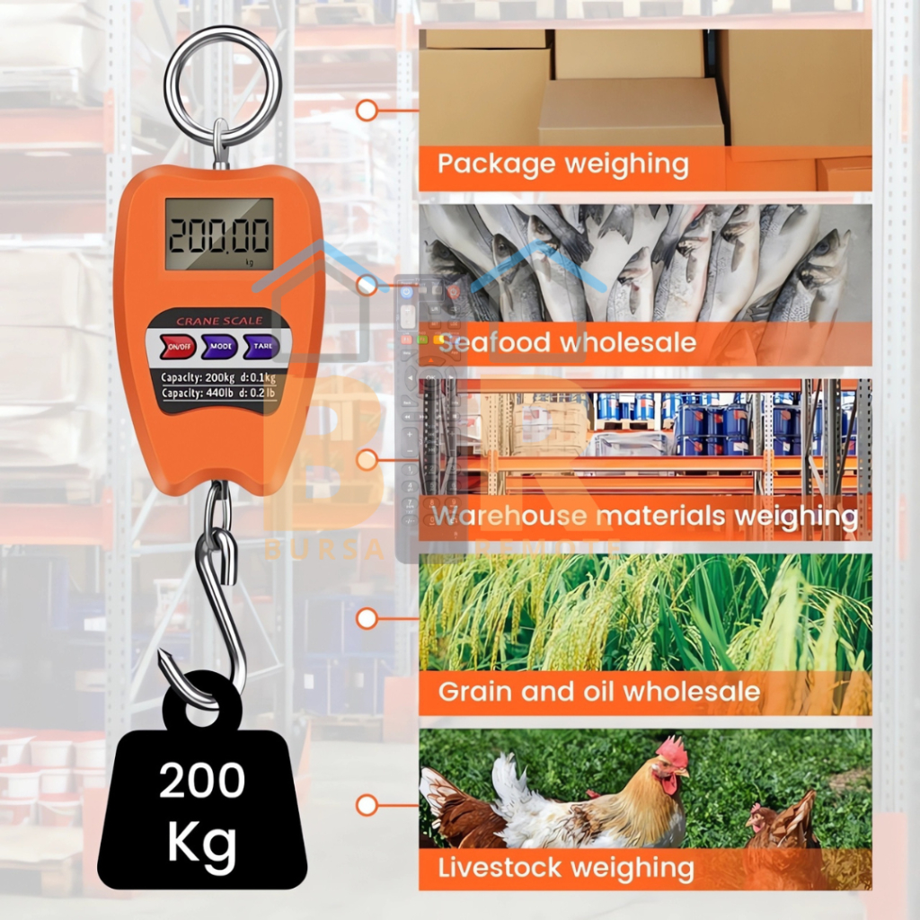 Timbangan Gantung Digital 200Kg/440Lb Led Lcd Kait Hook Mini Crane Hanging Scale Untuk Barang Ayam Buah Sayur