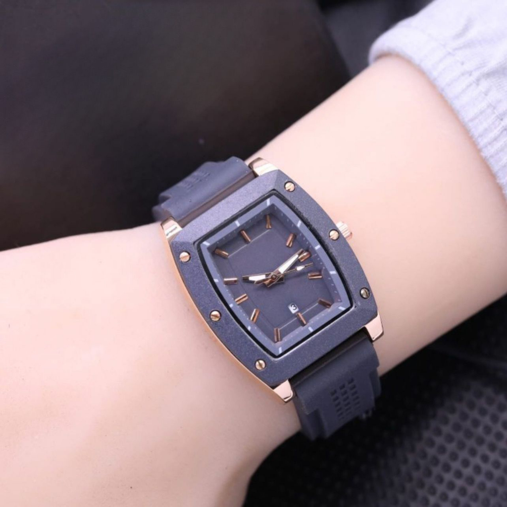 (BISA COD) JAM TANGAN WANITA FASHION TALI RUBBER BODY OVAL BALOK TANGGAL AKTIF BL-7766