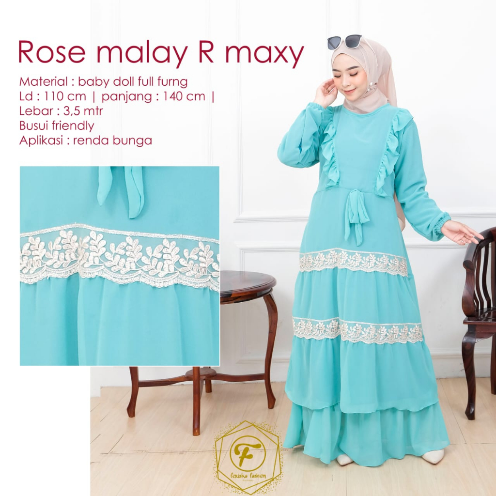 Gamis dress ROSE MALAY renda bunga umpak busui kekinian kondangan pesta ootd