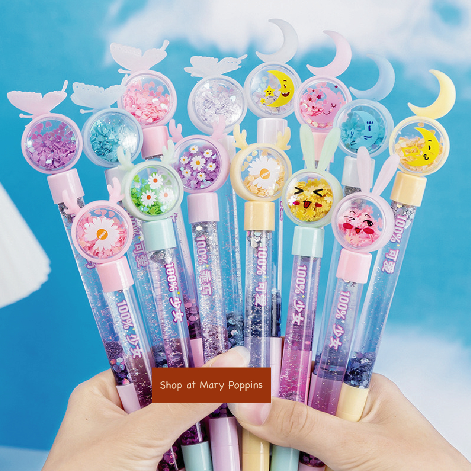 

Bolpoin Gel Pen Tanduk Minyak Glitter Sequin Payet Pena Transparan