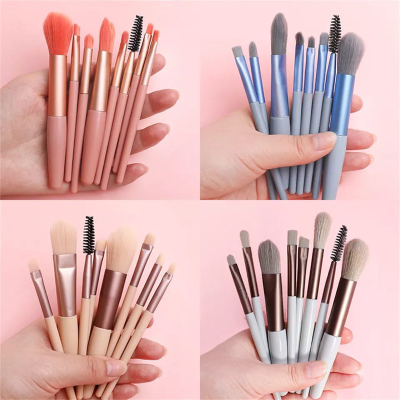 MAKE UP BRUSH - Paket Kuas Makeup Lengkap 8 In 1 Travel Mini Size Cosmetic Tools Eyeshadow Blush On Lip Fondation Powder Brush Sisir Alis Lomira Set Viral