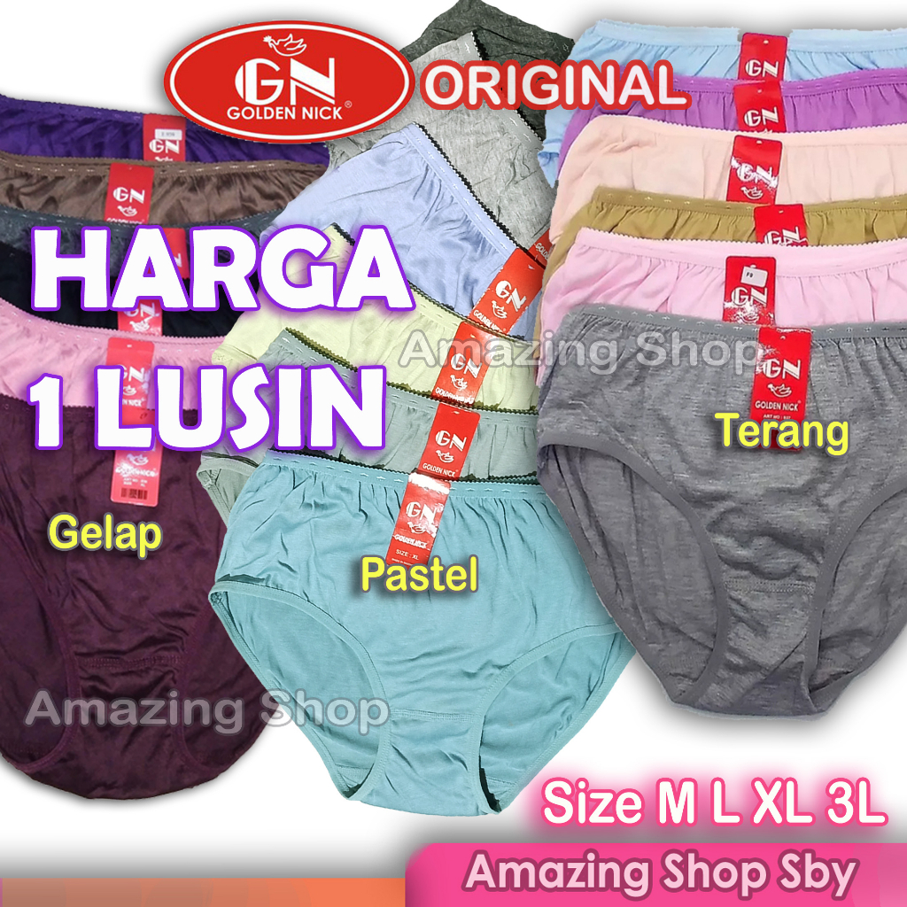 1 Lusin CD Celana Dalam Wanita Merk Golden Nick Lusinan Size M L XL XXL Murah Amazing Shop SBY
