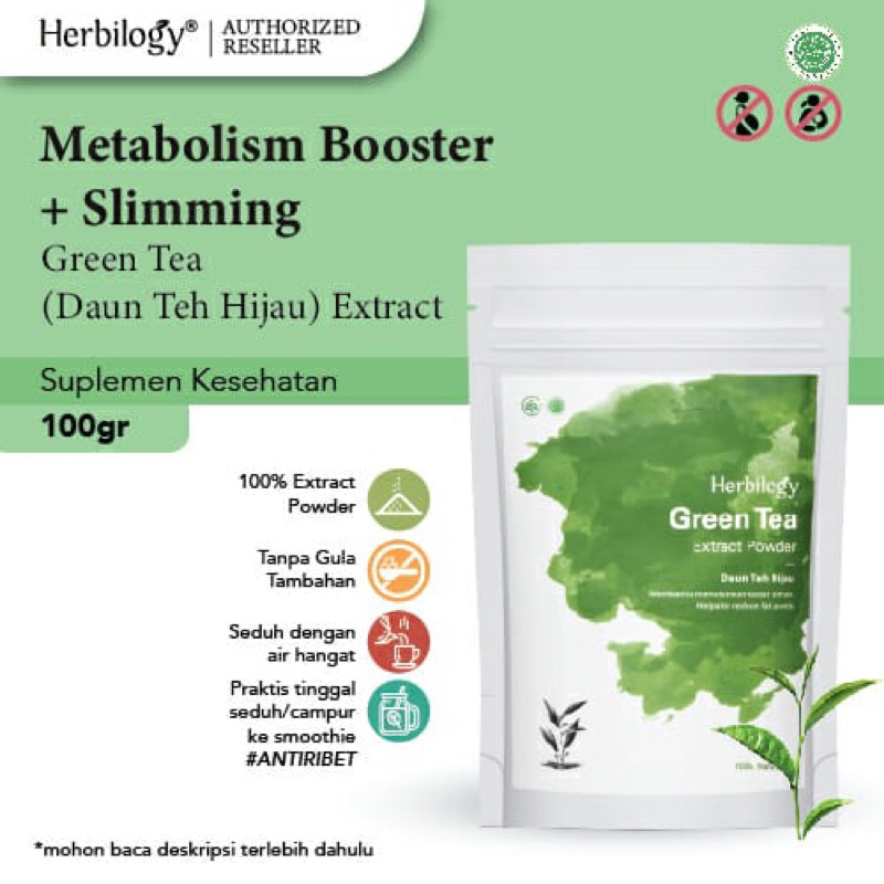 Herbilogy Green Tea Extract Powder 100 gram/ penekan nafsu makan / pelangsing alami / membakar lemak