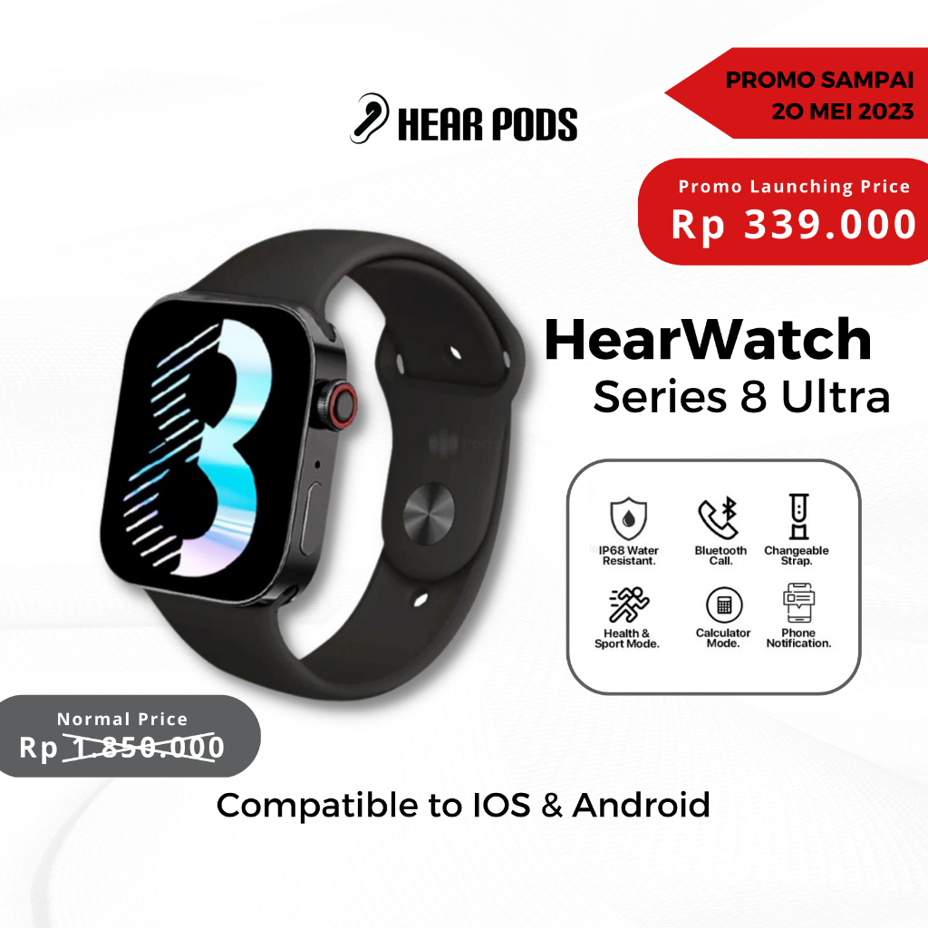 HearWatch Series 8 Ultra Hearpods - jam tangan pintar smartwatch waterproof iwatch wireless charging