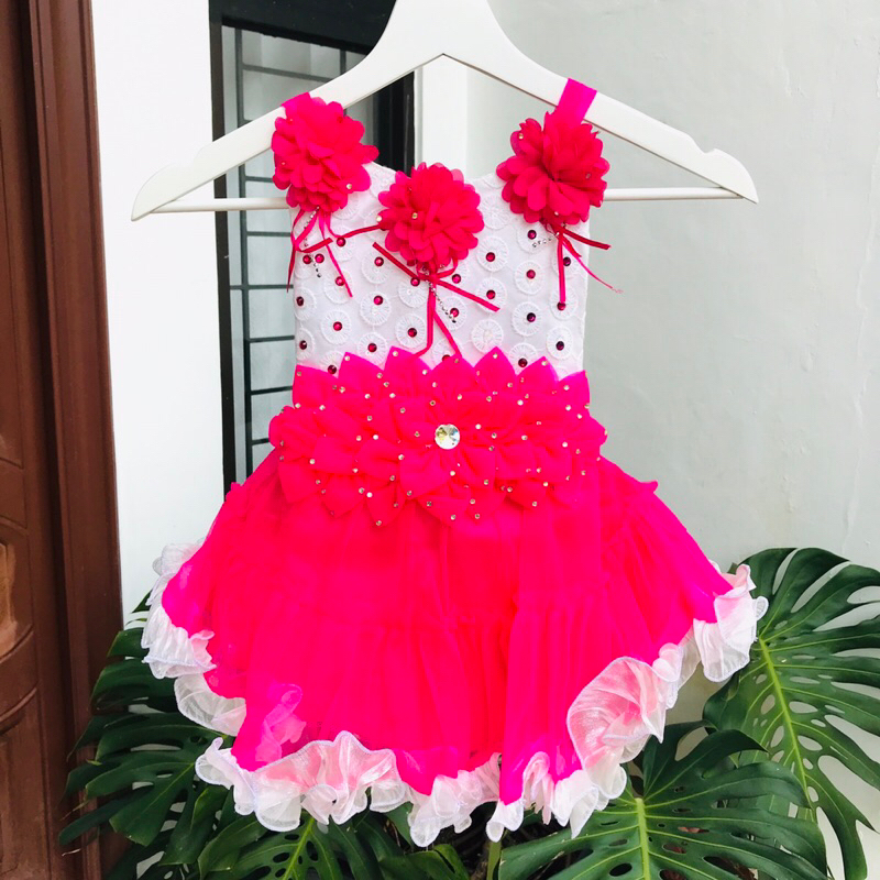 BAJU PESTA ULANG TAHUN ANAK CEWEK WARNA PINK UMUR 1-2 TAHUN / BAJU ANAK PEREMPUAN WARNA PINK