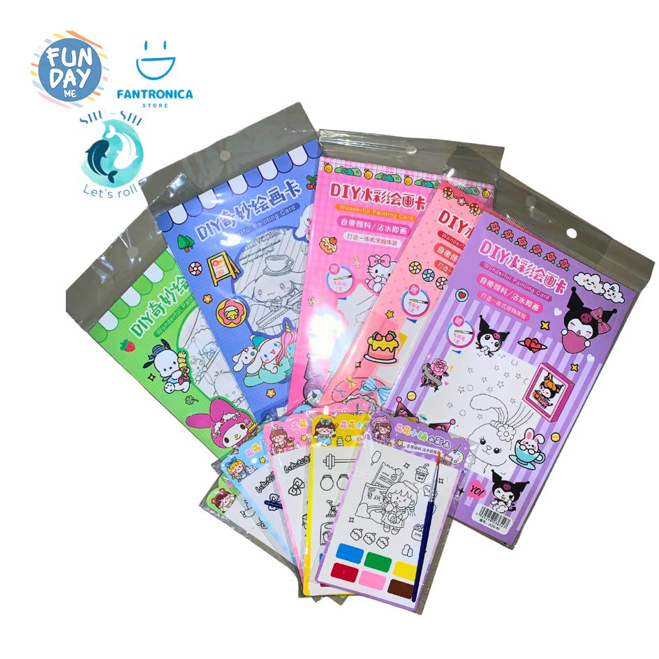 

set Lukis Sanrio / Lukis Air Sanrio dengan Kuas dan Cat Warna / Edukasi Anak / Belajar Mewarnai / Set Lukis Mini Momo / Lukis Air Momo dan Cat Warna