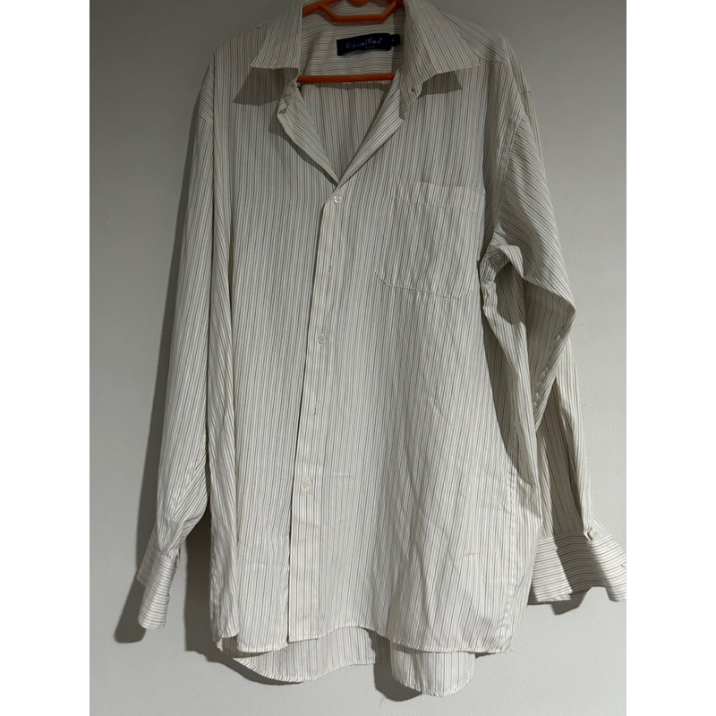 kemeja alisan motif garis warna ungu dan putih