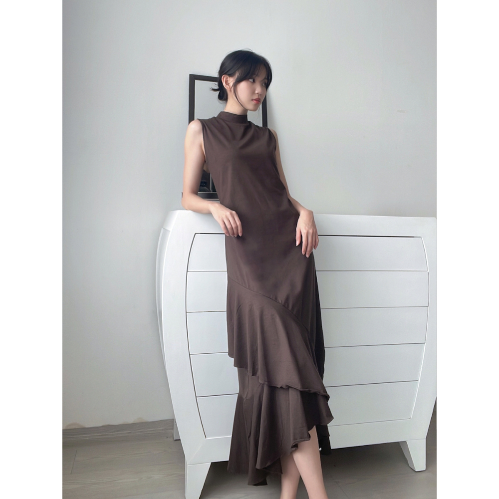 Kadaka D-0110 Long Ruffle Handkerchief Dress