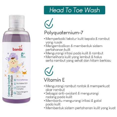 [BPOM] Bambi Baby Calming &amp; Comfort Head To Toe Wash 200 ml / Sabun &amp; Shampoo Bayi Kulit Normal Sensitif | PH Balance | Sabun &amp; Shampo / Sampo / Hair &amp; Body Wash / Baby Bath /MYMOM