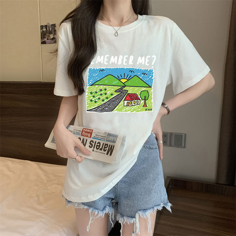 XiaoZhaiNv Kaos Atasan Wanita Remember Me Pattern Lengan Pendek A0931/Korean Style