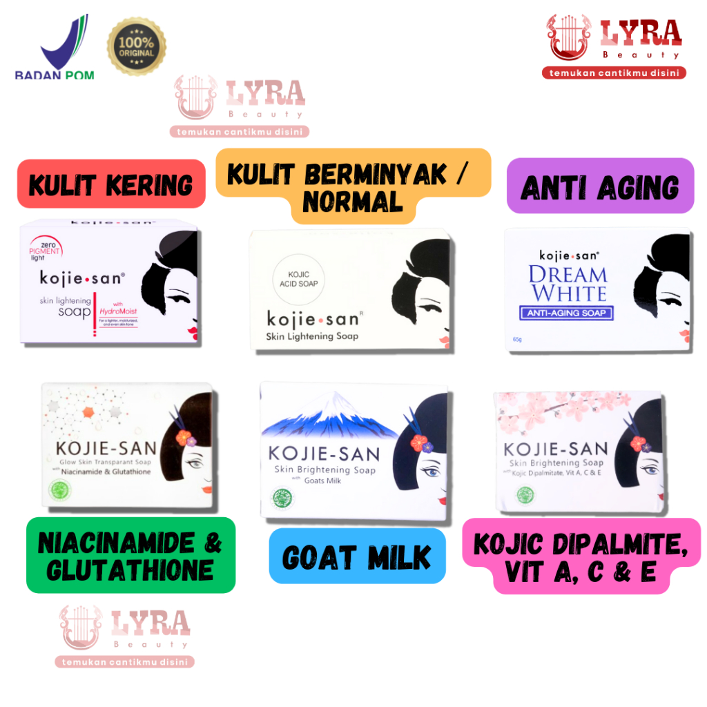 ❤ LYRA ❤ Kojie San Skin Lightening Soap Kojic Acid, Hydro Moist, Dream White, Goat Milk, Kojic Dipal
