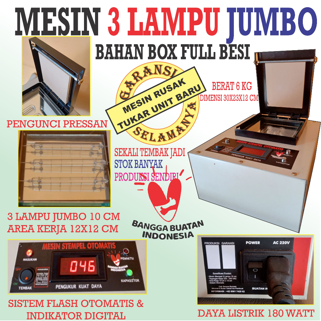 

Baru Paket Mesin Stempel 3 Lampu Jumbo Box Besi Garansi Lifetime