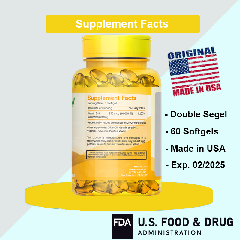 Vitamin D3 5000IU 10000IU Puritan Nutrilabs Made In USA Produk Original