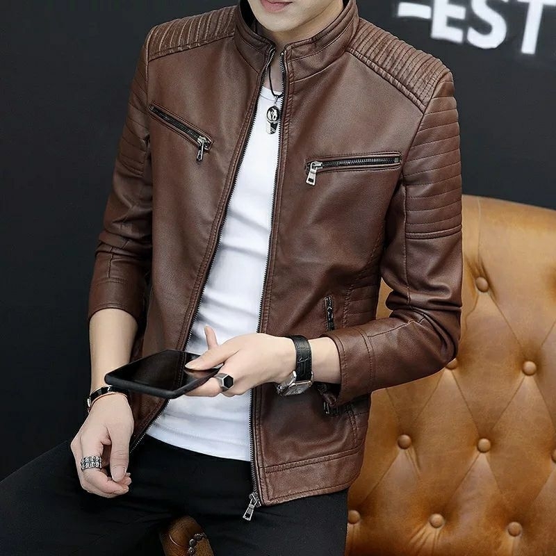 Jaket Kulit Semi Pria Model Korea Terbaru New Elegant