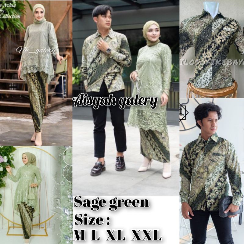 kebaya couple batik sage green  / batik couple warna sage / kebaya warna hijau sage