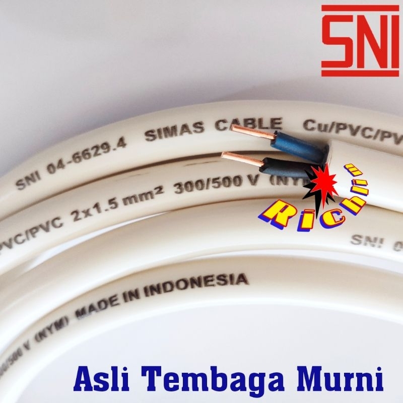 Stop Kontak Uticon Kabel 2 meter kawat tembaga asli Nym 2x1.5mm