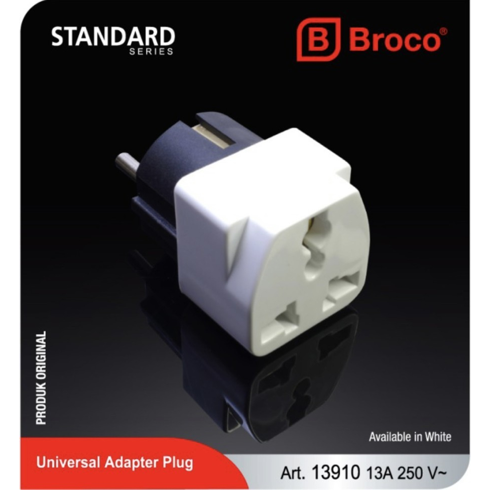 Broco Oversteker 13910 adaptor colokan kaki 3 ke kaki 2 putih