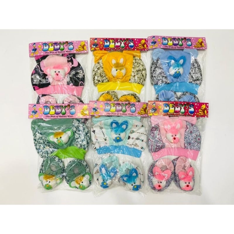 Set Topi dan Kaos Kaki Bayi Boneka Kupluk Bayi Topi Anak Perlengkapan Bayi Baru Lahir