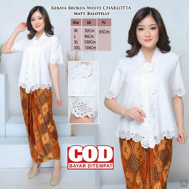 Atasan Kebaya Dewasa Putih Lengan Pendek Charlotta