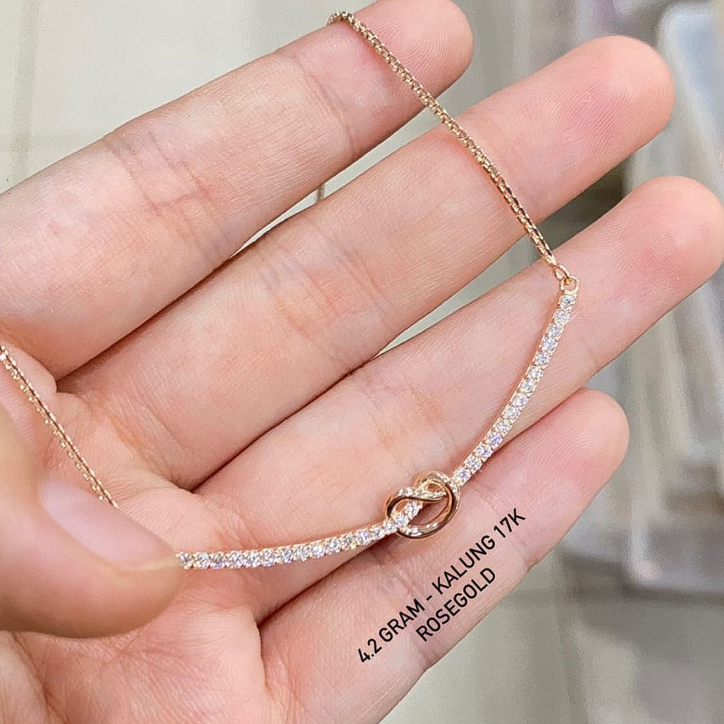 Kalung set anak dan dewasa emas asli kadar 75 17k rosegold diamond look aesthetic solitaire love koin tas kupu hitam 2 layer infinity variasi liontin branded