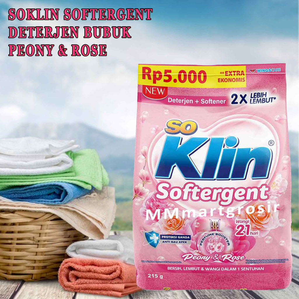 SoKlin / Detergent Bubuk+Pelembut / Peony &amp; Rose / 215g
