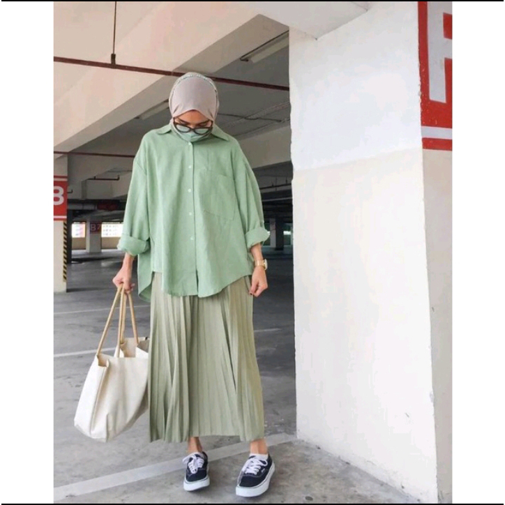 Kemeja Wanita Linen Oversize Olivia Shirt Linen Pocket Lengan Panjang