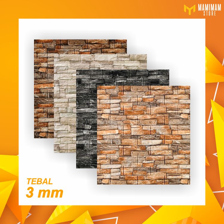 Wallpaper Dinding Foam Motif Batu Alam 3D Stiker Wallpaper Dinding 3D Wall Sticker Foam Batu Bata