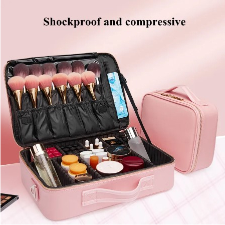 Tas Organizer Makeup Kosmetik Portable Travel Two Layer - EC40 - Pink