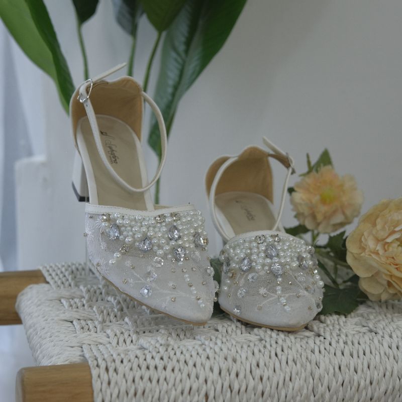 Syhafira - Allena Sepatu Pengantin Heels Wedding Heels Wisuda 5 Cm Putih