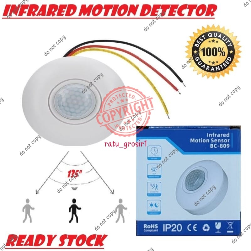 Saklar Lampu Sensor Gerak PIR Switch Otomatis Motion Detector Plafon Ceiling PIR Infrared LED Infrared