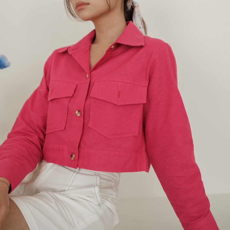 [TAVIA] JODIE BLOUSE FUSIA / ATASAN WANITA / BLOUSE WANITA / CROP / KEMEJA LENGAN PANJANG WANITA